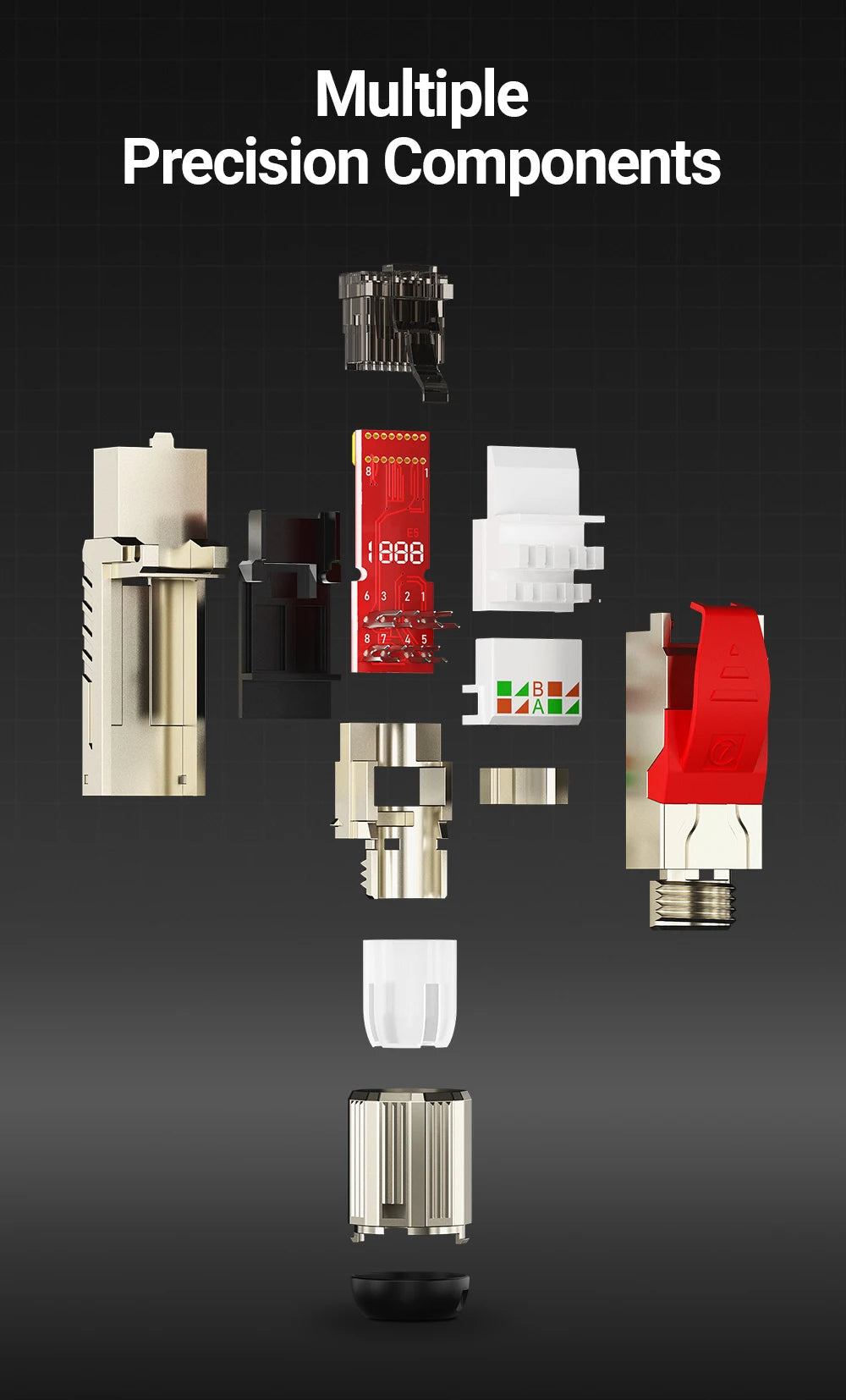AMPCOM RJ45 Connector, CAT8 STP Tool Free Shielded Modular Plugs CAT7 CAT6A Zinc Alloy Field Termination Plug 40Gbps 2000Mhz