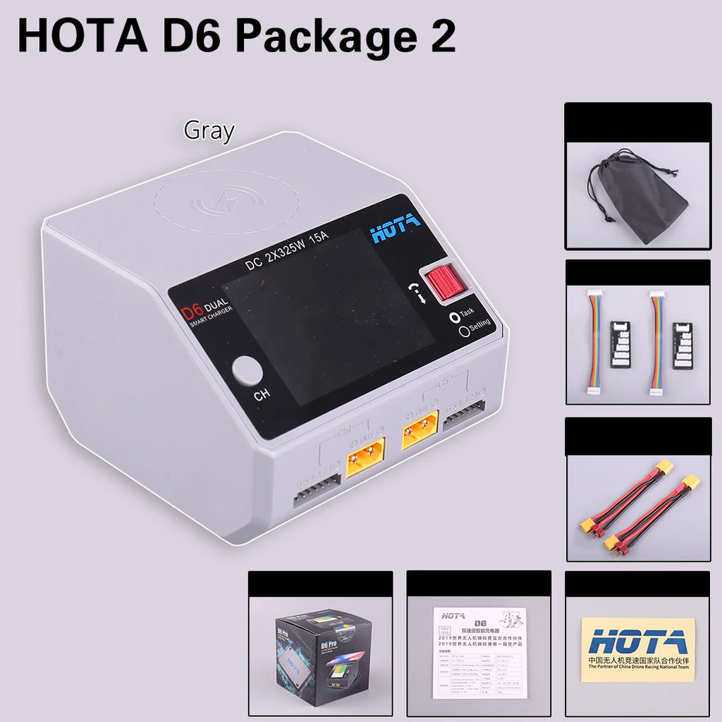 HOTA D6 DC650W 15A Dual Smart Charger Maximum current 1600mA Built-in Micro USB for 1-6S Lipo LiHV/NiZn/Nicd/NiMH Battery