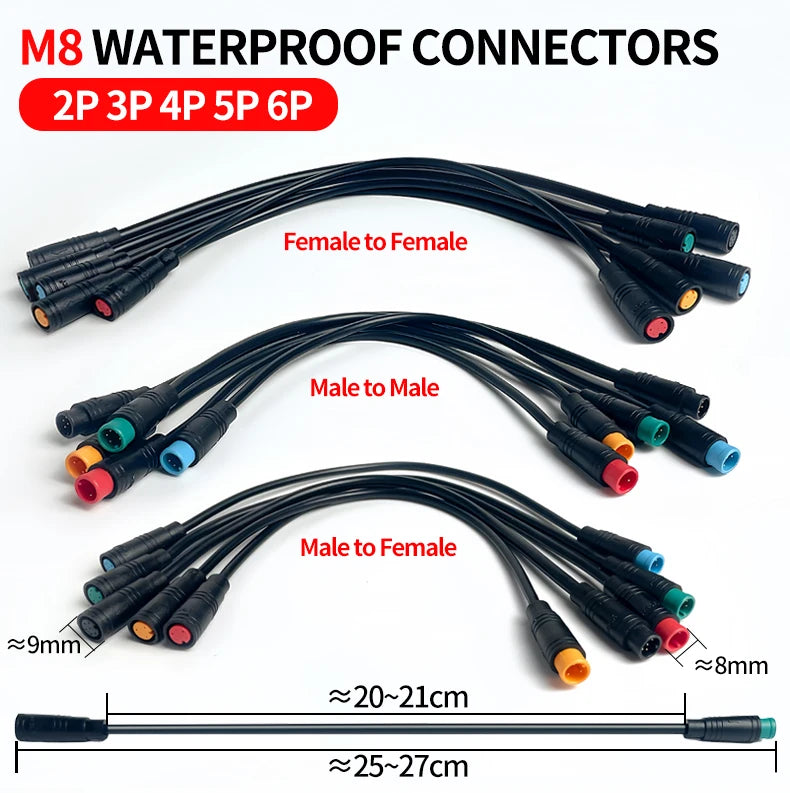 4/10Pcs M8 2 3 4 5 6 Pin Electric Bicycle Butt Joint Plug Waterproof for Ebike Display Cable 25cm Female Male Optional Connector