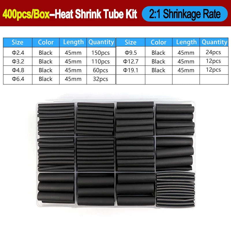 2:1/ 3:1/4:1 Heat Shrink Tube Set 73~900pcs Shrinkage Tubing Kit Cable Repair Protecter Wire Insulation Thermoresistant Sleeving