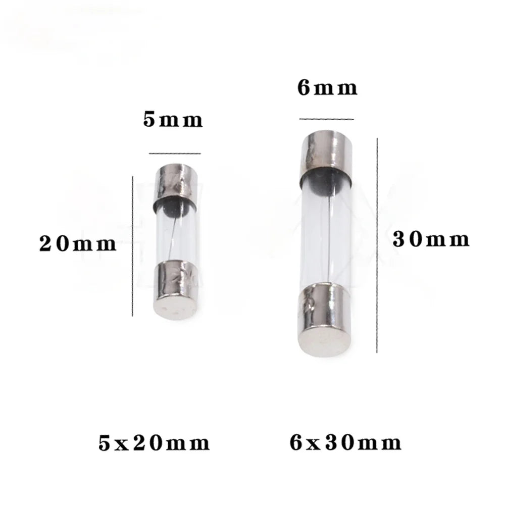 20Pcs 5*20 6*30 Glass Fuse Fast Fuse 0.1A 0.2A 0.5A 1A 2A 3A 3.15A 4A 5A 6A 7A 8A 10A 12A 15A 20A 30A Quick Blow 5x20 6x30mm