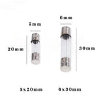 20Pcs 5*20 6*30 Glass Fuse Fast Fuse 0.1A 0.2A 0.5A 1A 2A 3A 3.15A 4A 5A 6A 7A 8A 10A 12A 15A 20A 30A Quick Blow 5x20 6x30mm