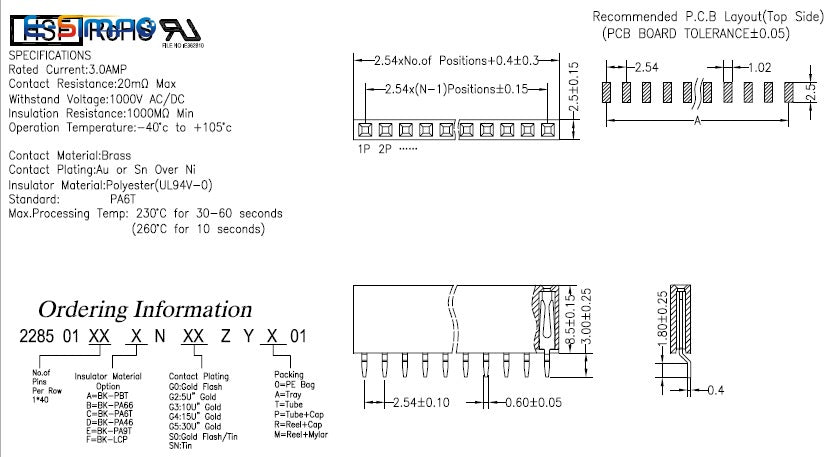 20pcs 0.1" 2.54mm 1x2/3/4/5/6/7/8/40P Single Row Right Angle SMT/SMD Surface Mount PCB PH8.5 Solder Male Female Header Connector