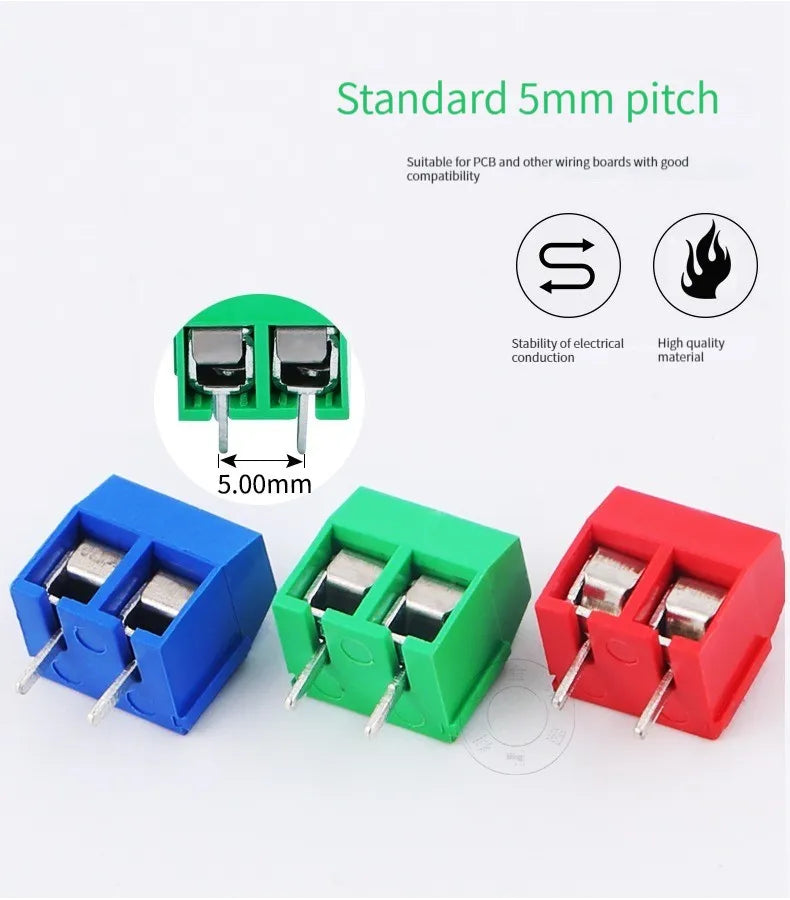 100PCS KF301-2P 3p Splicing, screw type PCB spacing 5.0 connector terminals, terminal KF301 Red, blue, green, black