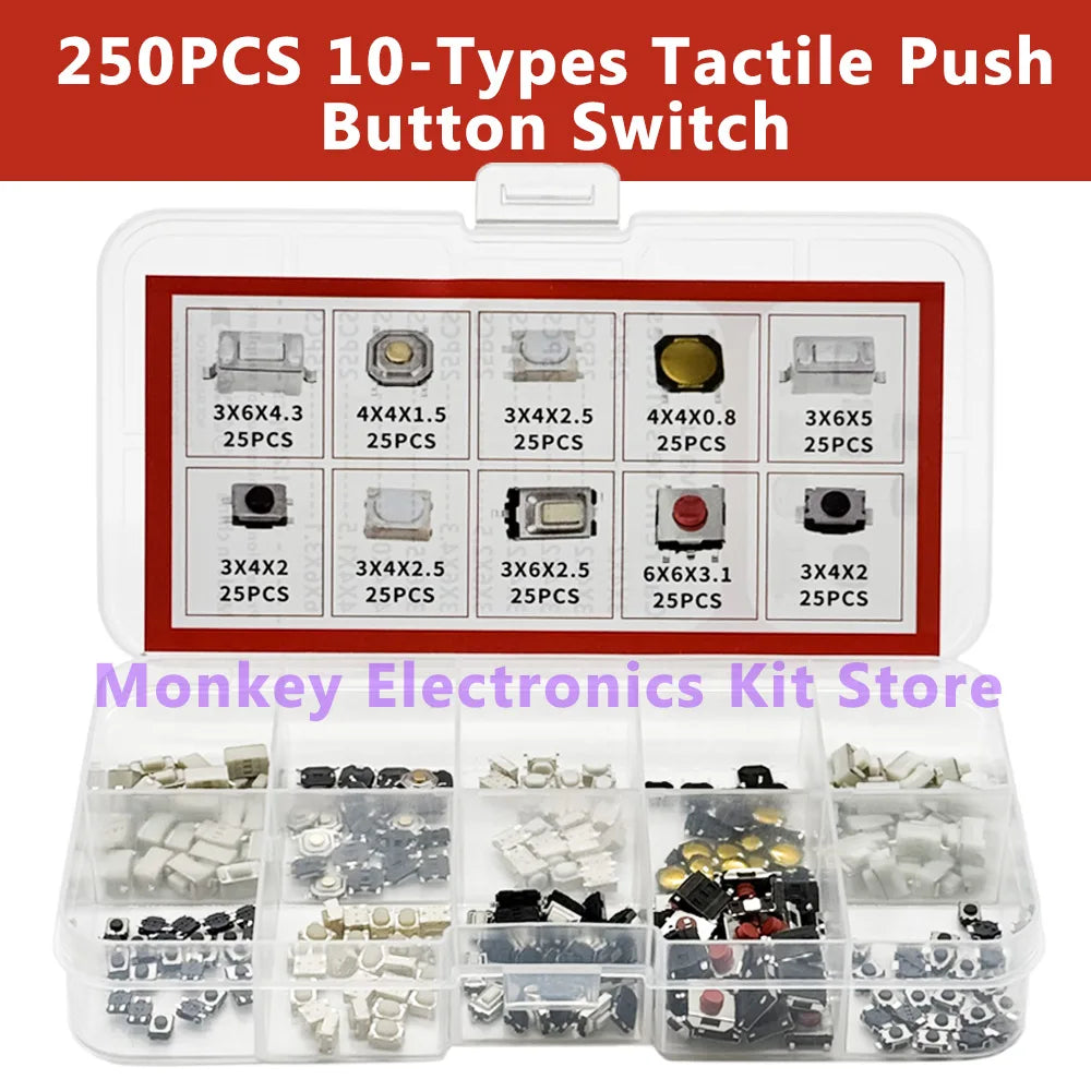 250PCS/1 Set  10-Types Tactile Push Button Switch Car Remote Control Keys Button Touch Micro switch
