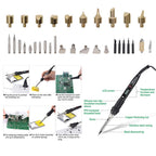 JCD 80W Engraving Pen Electric Soldering Iron Wood Burning Kit Flipping Word Embossing Pyrography Tool Craft 28PC TIP Set 908S
