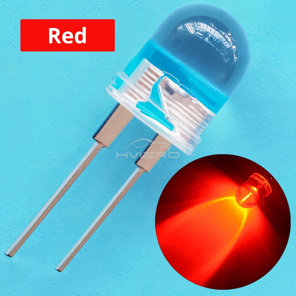 50pcs 10mm White Red Green Blue Yellow Diode Led Round 0.5W Power Light 3.2~3.6V LED Lamp Bead Light-emitting Diodes 30KMCD Bulb