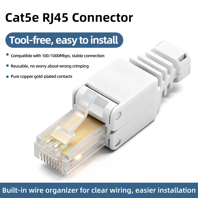 BYXGD Toolless RJ45 Connector Reusable 100/1000Mbps Shielded Cat5e Tool Free Plug