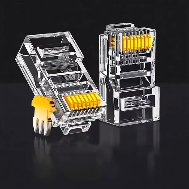20/50/100PCS RJ45 Ethernet Connector Cables Module Plug Network RJ-45 Lan Crystal Heads Cat5 Cat5e Gold Plated Network Cable