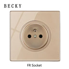 Gold Tempered Glass Wall Switch Panel Led European 16a Socket Retro Toggle Light Switch Eu Uk Standard 2usb Socket 1Gang-4gang