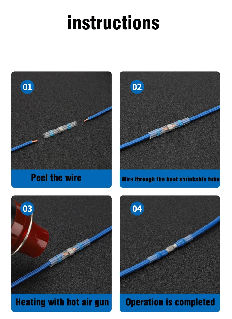 Solder Waterproof Heat Shrink Tubing Insulated Sealed Wire Connectors Car Marine Use Quick Wiring Terminals Cable Butt Sleeve
