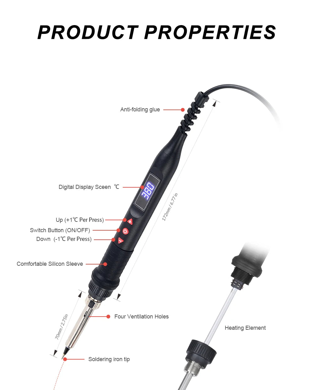 JCD 908U Soldering Iron Kit LCD Display 80W Intelligent Switch Adjustable Temperature Portable Soldering Iron 220V/110V Welding