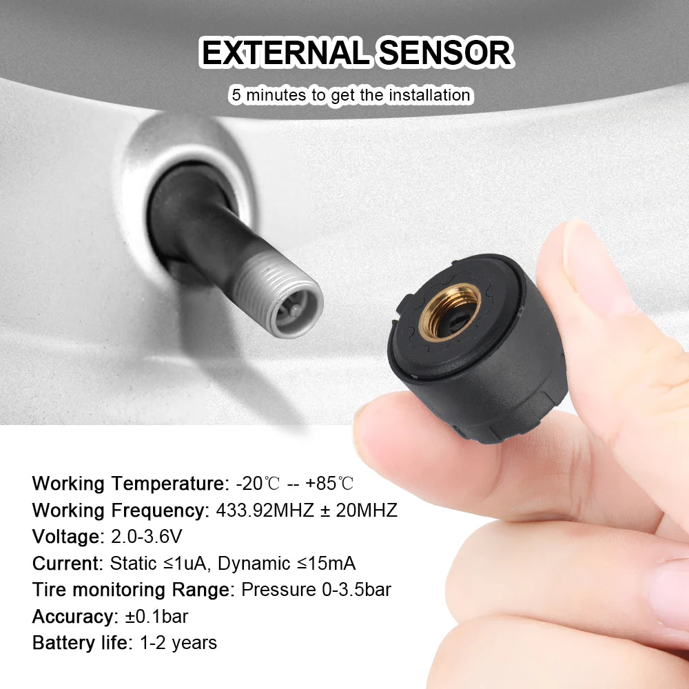 Temperature Warning Fuel Save Tire Pressure Monitoring System Solar TPMS With 4 External Sensors Car Tyre Pressure Monitor