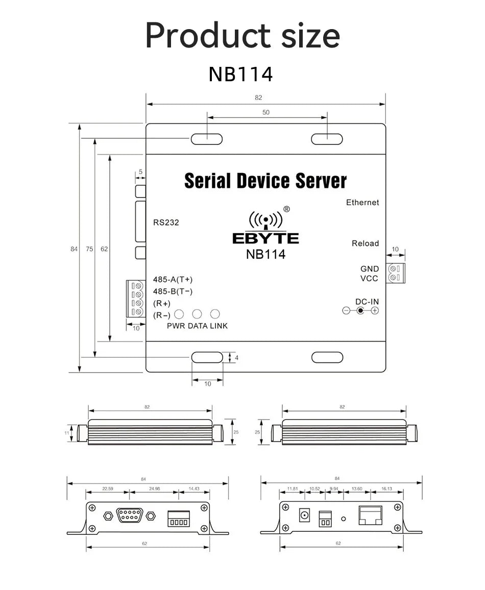 Ethernet Serial Sever RS485 to RJ45 Rail Industrial Standard AC/DC/POE Data Transmission Transceiver CDEBYTE NA111 Series