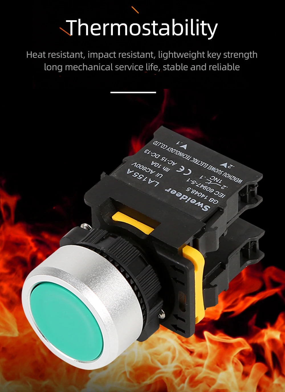 Waterproof Button Switch Momentary Self Reset Self Locking Flat Round Head 22mm Power Push Button Switch 10A 1NO 1NC Red Green