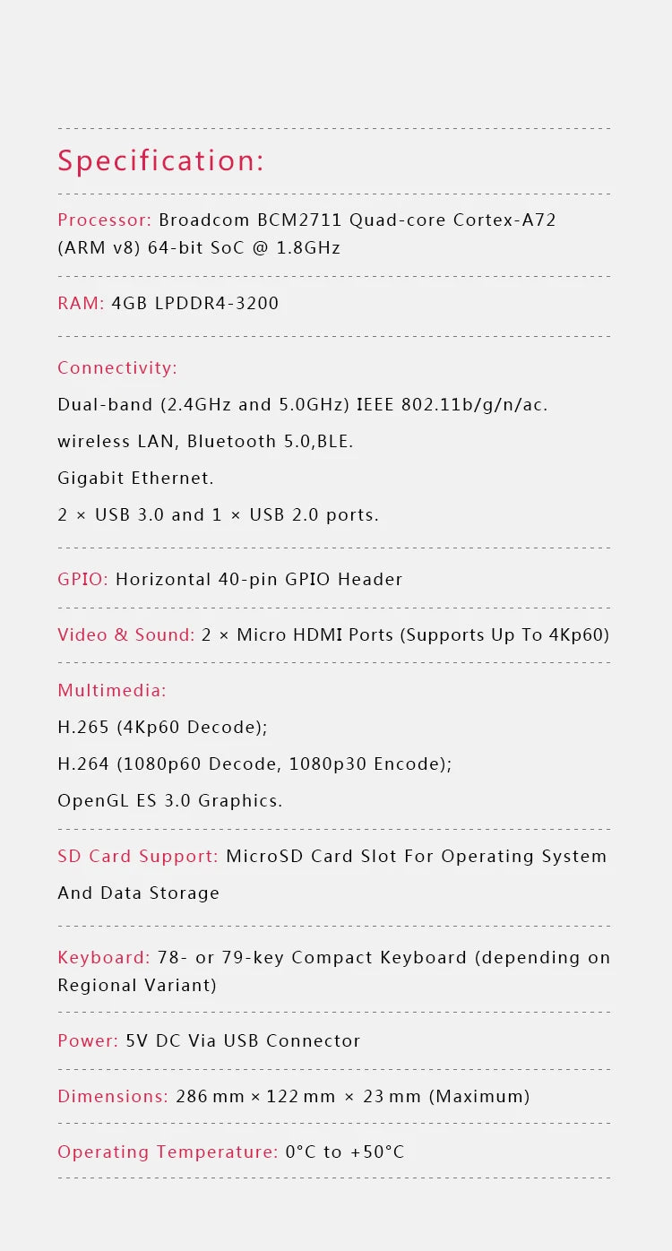 Raspberry Pi 400 Personal Computer or Kit,Quad-core 64-bit Processor 4GB of RAM ,WiFi Dual-display Output For 4K