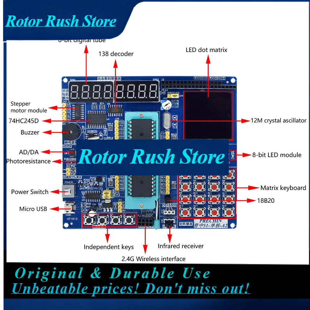 RoRuSSTC89C52 Controller 32/64-bit Operating System Microcontroller Experiment BoardC51 Development Board LCD1602 8051 MCU