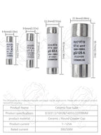10*38 Fast blow Ceramic Fuse 8.5X31.5MM 14X51MM 22X58MM Fuse 380/500V 0.5A 1A 2A 5A 6A 10A 16A 20A 32A RO14 RO15 RO16 RO17