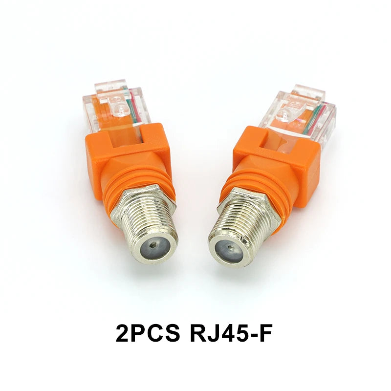 2pcs F TV Female Jack to RJ45 Male Plug Coaxial Coax Barrel Coupler Adapter RJ45 to RF Connector