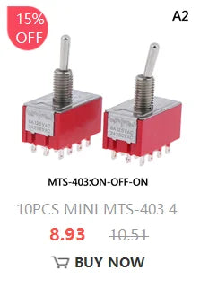 5PCS Miniature Toggle Switch Double Pole Double Throw DPDT (MTS202) ON-ON 120VAC 6A 1/4 Inch Mounting MTS-202