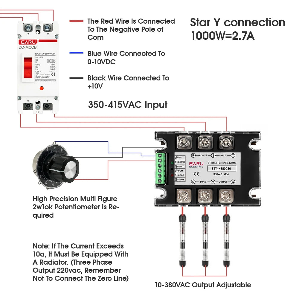 Three Phase AC Voltage Regulating Module Power Regulator Thyristor 380V Solid State Relay Dimming 25A-400A Potentiometer Control