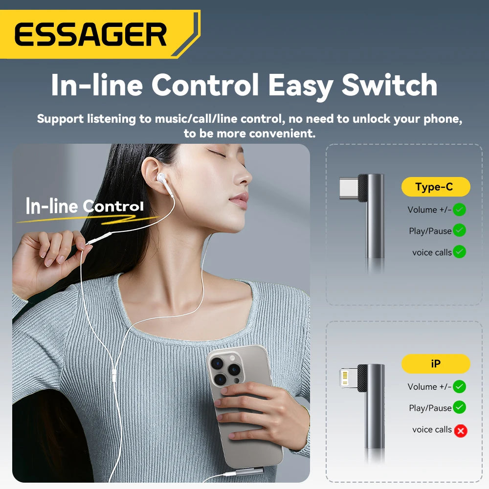 Essager Type C to 3.5mm Jack Audio Adapter Headphone Adapter For Xiaomi Huawei Samsung Lightning to 3.5mm Adapter for iPhone 14