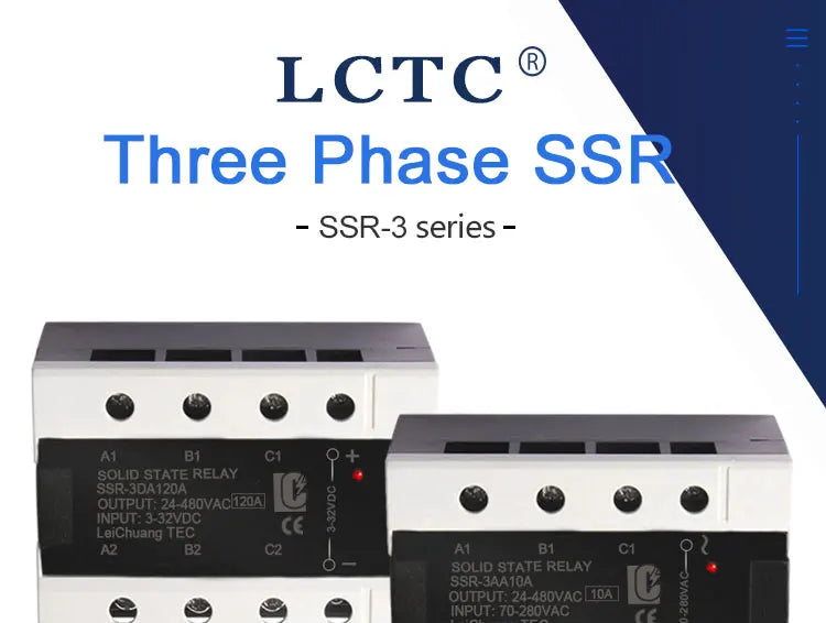 LCTC 3-Phase  SSR10A 25A 40A 60A 80A 100A 120A DC to AC AC to AC DC to DC Solid State Relay Zero-crossing Relay 3-32VDC