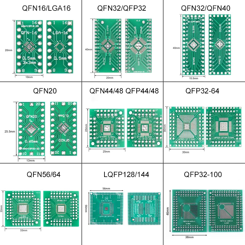 1Pce Pinboard QFN16/LGA16 QFN20 QFN44/48 QFN32/QFP32/QFN40 QFP32-64 QFN56/64 QFP32-100 LQFP128/144 Adapter Socket Adapte Plate