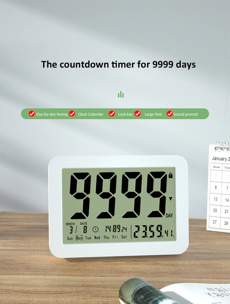 Digital Countdown Days Timer 9999-Day Count Down Clock Multi-Function Electronic Countdown Timer for Vacation Retirement Wedding
