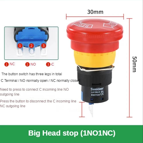 16mm Plastic Emergency Stop Switch Self Locking Latching Button Red Mushroom Head Switch for Equipment Lift Elevator Latching