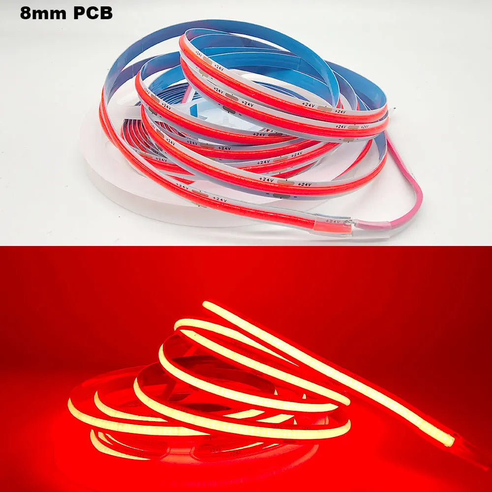 12V 24V COB LED Strip 5mm/8mm PCB 400/480LEDs/m Flexible Red/Green/Blue/Pink/Ice Blue/Yellow Led Strip For Home Decor LED Lights