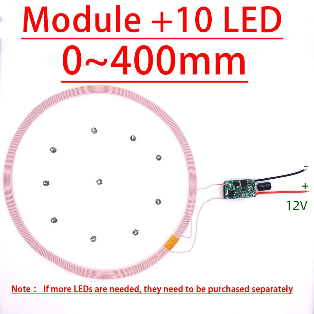 0~400mm 300mm DC Wireless Power Supply Transmitter Coil Charging Module Remote Charger 10pcs Led Receiver Light DIY Model Toys