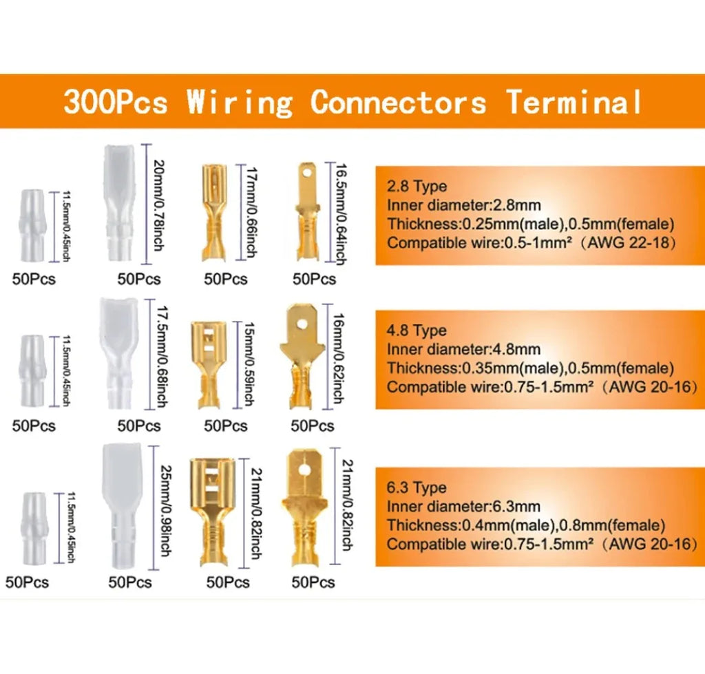 120/315/1000pcs Male and female cable box, insulated cable, male connector, 2.8/6.3mm electric crimping terminal shovel kit