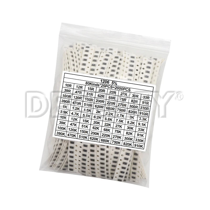 4000PCS 0402 SMD Resistor Kit Assorted PLR 10ohm-1M ohm 5% 80valuesX 50PCS=4000PCS Sample 0805 0603 1206 2512 1210
