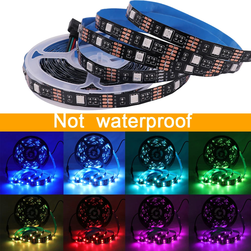 5V USB RGB LED Strip Light Remote Control 5050 30LED/m 5m 10m Lights Tape TV Backlights Home Decoration 0.5/1/2/3m Black PCB