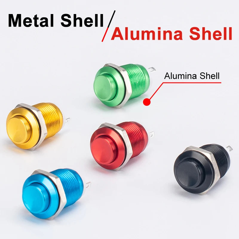2pcs 12mm Metal Push Button Switch Oxidized Color Self Reset/Instant Reset Flat Head/Tall Head 2 Pin Waterproof Normally Open