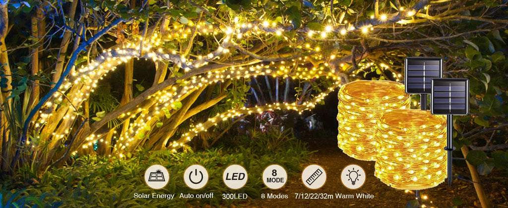 Outdoor Solar Tube Rope Led Light Garden Christmas Decoration Fairy String Light 32m/22M/12M/7M Outdoor Wedding Party Led Lamp