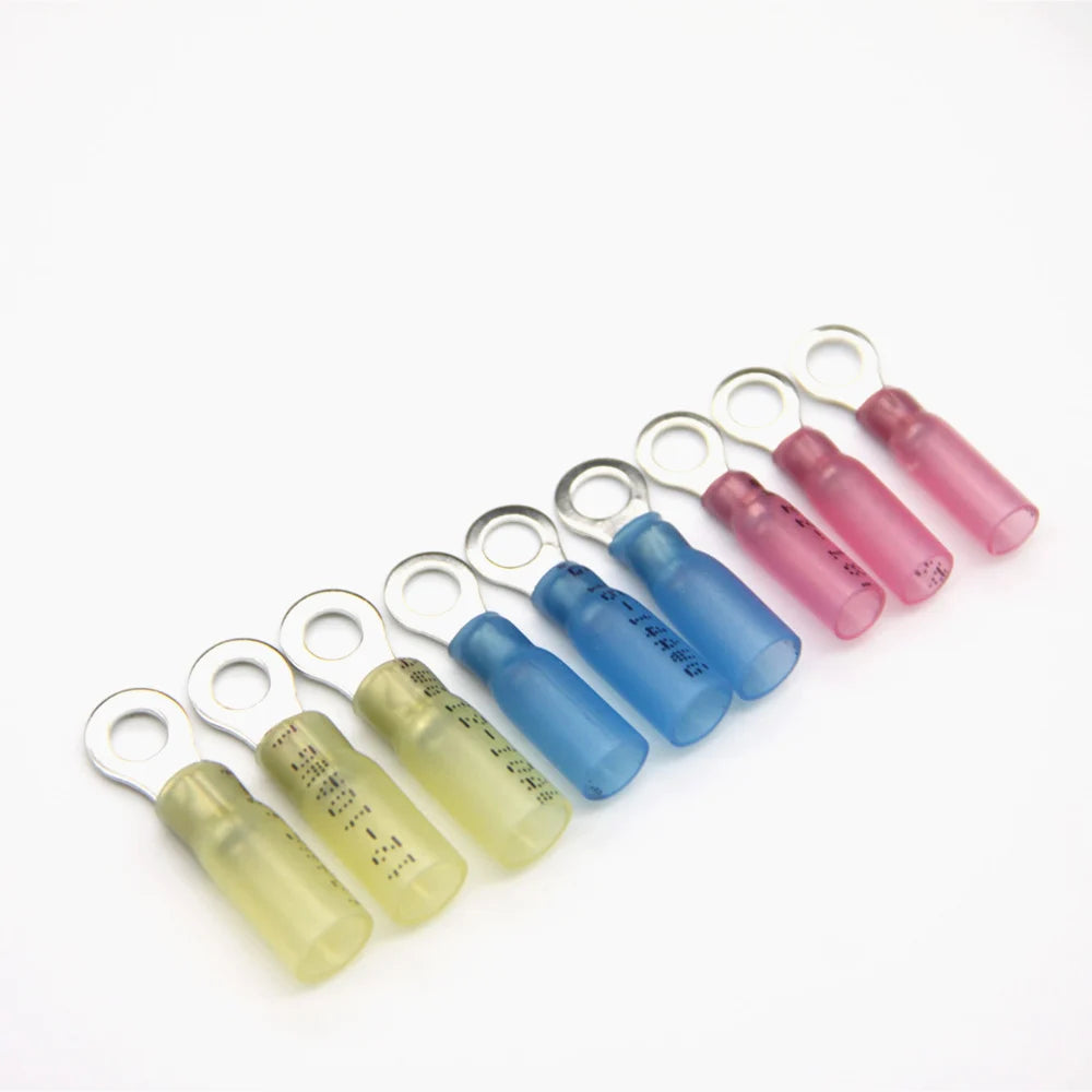 50PCS Heat Shrink Ring Crimp Terminals Electrical Wire Connectors M4/M5/M6/M8/M10 Insulation Ferrule Lugs Quick Splice Cables