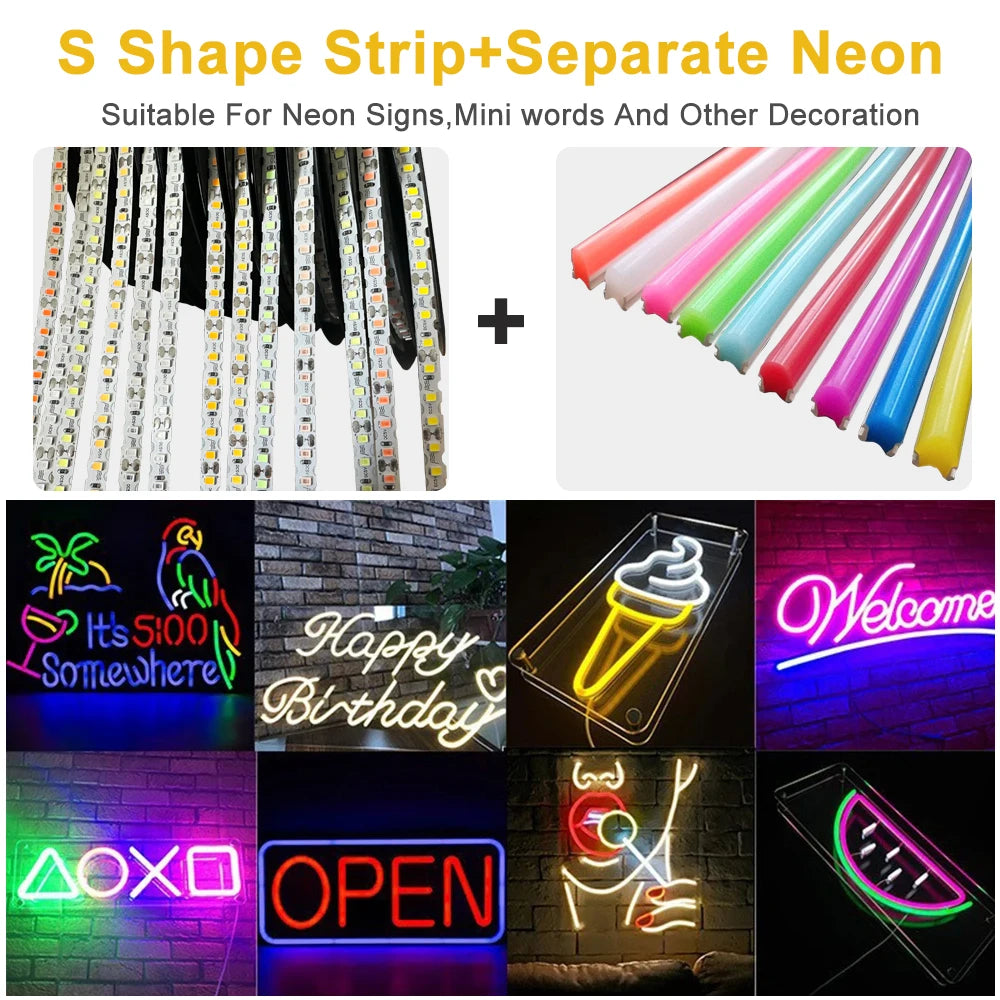 DC5V S Shape 2835 SMD LED Strip 6mm Width Bendable 120LED/m Flexible Foldable String Light DIY Neon Sign Letter 12Color 0.5m-10m