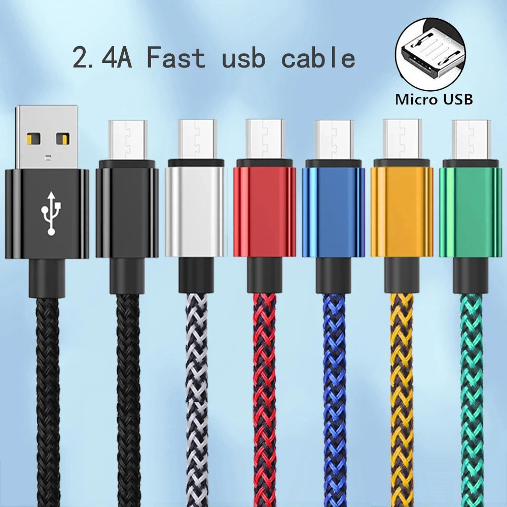 Micro USB 2.4A Fast Charging Cable Nylon Data Cable Cord For Samsung Galaxy A3/A5/A7 Android Phone Mobile Devices 1M 2M 3M