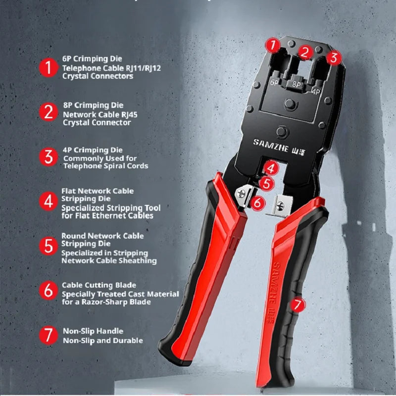 SAMZHE RJ45 Crimper Tools Crimping Pliers Ethernet Network Cable Crimper Cutter for 8P/6P/4P RJ45 RJ11 Precise Stripper Plier