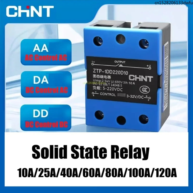 Chint Small Solid State Relay 24V Single Phase 220V AC DC Controlled AC DC SSR 25DA 10A 25A 40A 60A 80A 100A 120A 40DD 40DA 40AA