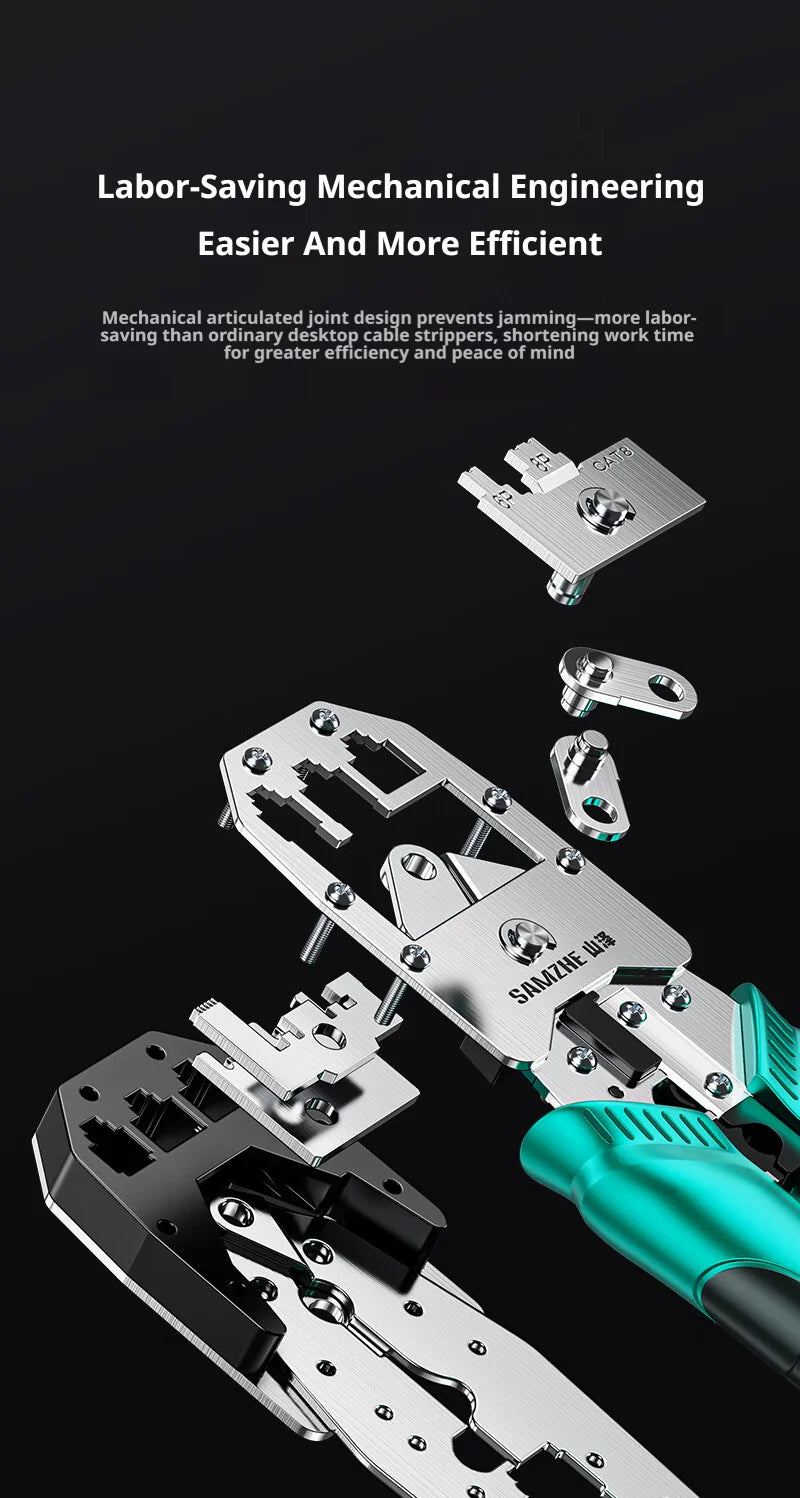 SAMZHE Alloy Steel Crimp Plier RJ45 Crimper Stripper Cutter for Cat5e/6/7/8 Ethernet Wire Tool With Dovetail Clip Double 8P