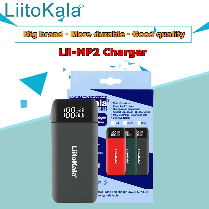 LiitoKala Lii-MP2 21700 18650 Power Bank QC3.0 Fast Charging Type-C INPUT USB Charger 20700 Mobile Power LCD Battery Charger