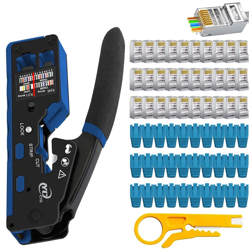 RJ45 CAT7 CAT6A Crimping Tool Connector for Cat7/6a/6/5e Network Connector Wire Cutter Wire Stripper Ethernet Crimper