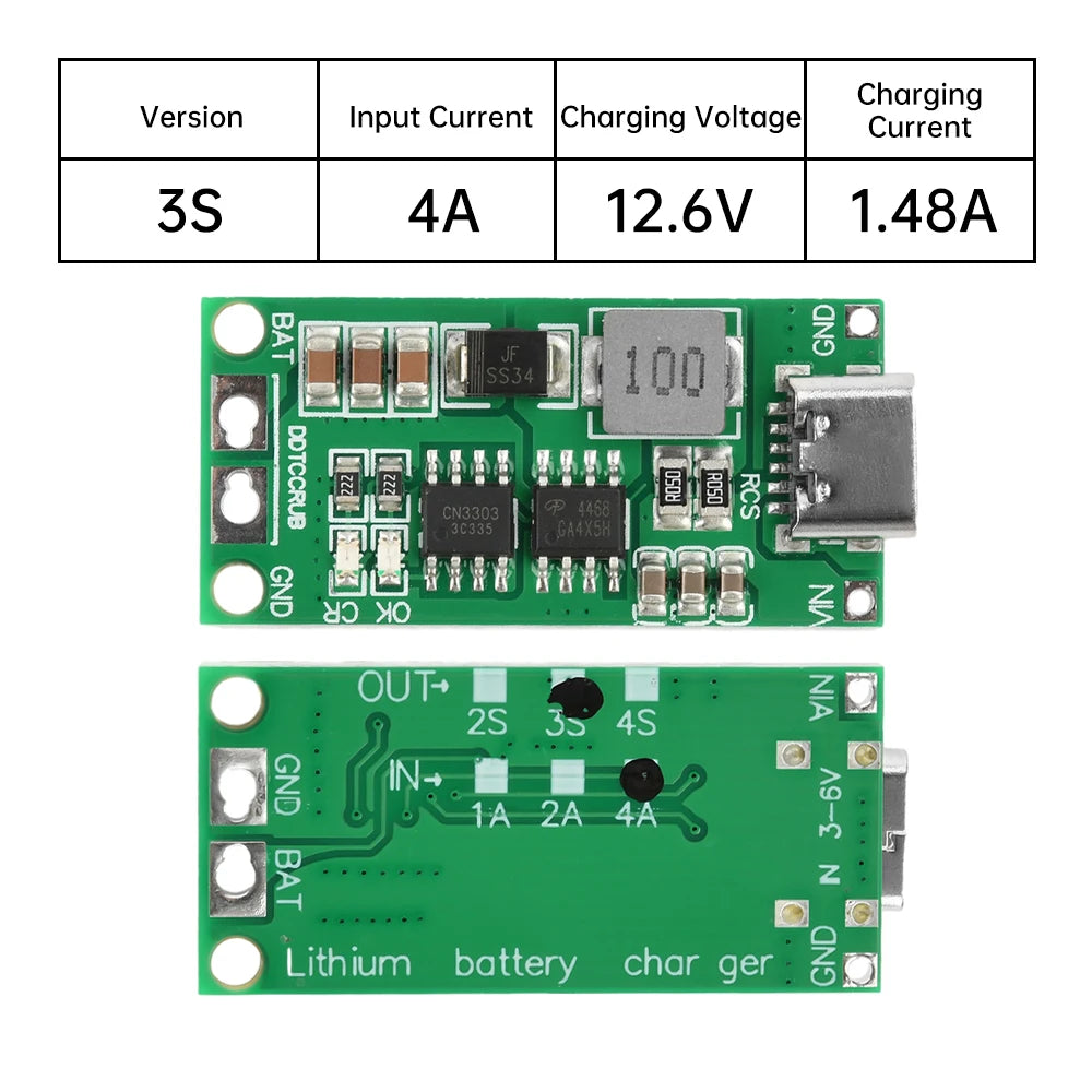 Type-C BMS 2S 3S 4S 1A 2A 4A 18650 Lithium Battery Charger Board Step-up Boost Module Li-Po Polymer Li-Ion Charger 8.4V 12.6V