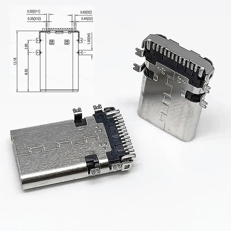 1PC TYPE C Male 12PIN Board 4 Leg 90 Degree SMT 13.1mm USB3.1 12P Type C Charging Port Plug Socket Connector 5A Current SMT Plug