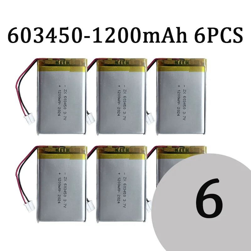 603450 3.7V 1200mAh Lithium Polymer LiPo Rechargeable Battery with jst PH 2.0mm 2pin plug For MP3 Laptop PC Camera GPS