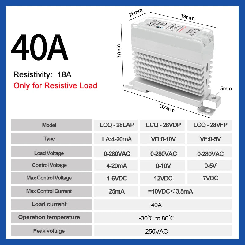 LCTC Voltage Regulator 0-10V 4-20mA 0-5V Single-phase Solid State Voltage Regulator Relay 10a15a25a40a