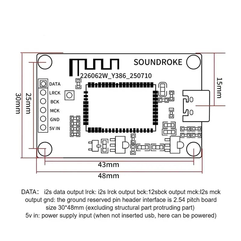 ABKQ-QCC5181/QCC3095 Bluetooth Digital Interface Module Sound Card Ldac Decoding USB To I2S Output Type-C 5VUSB